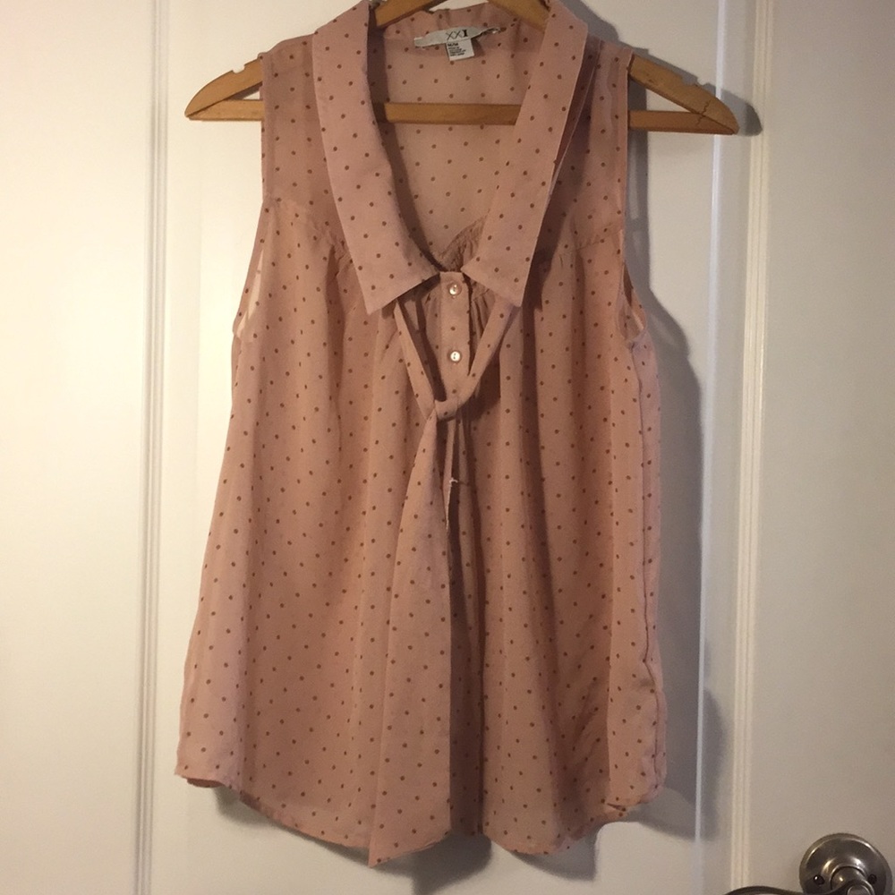 Peach Polka Dot Button Down Blouse